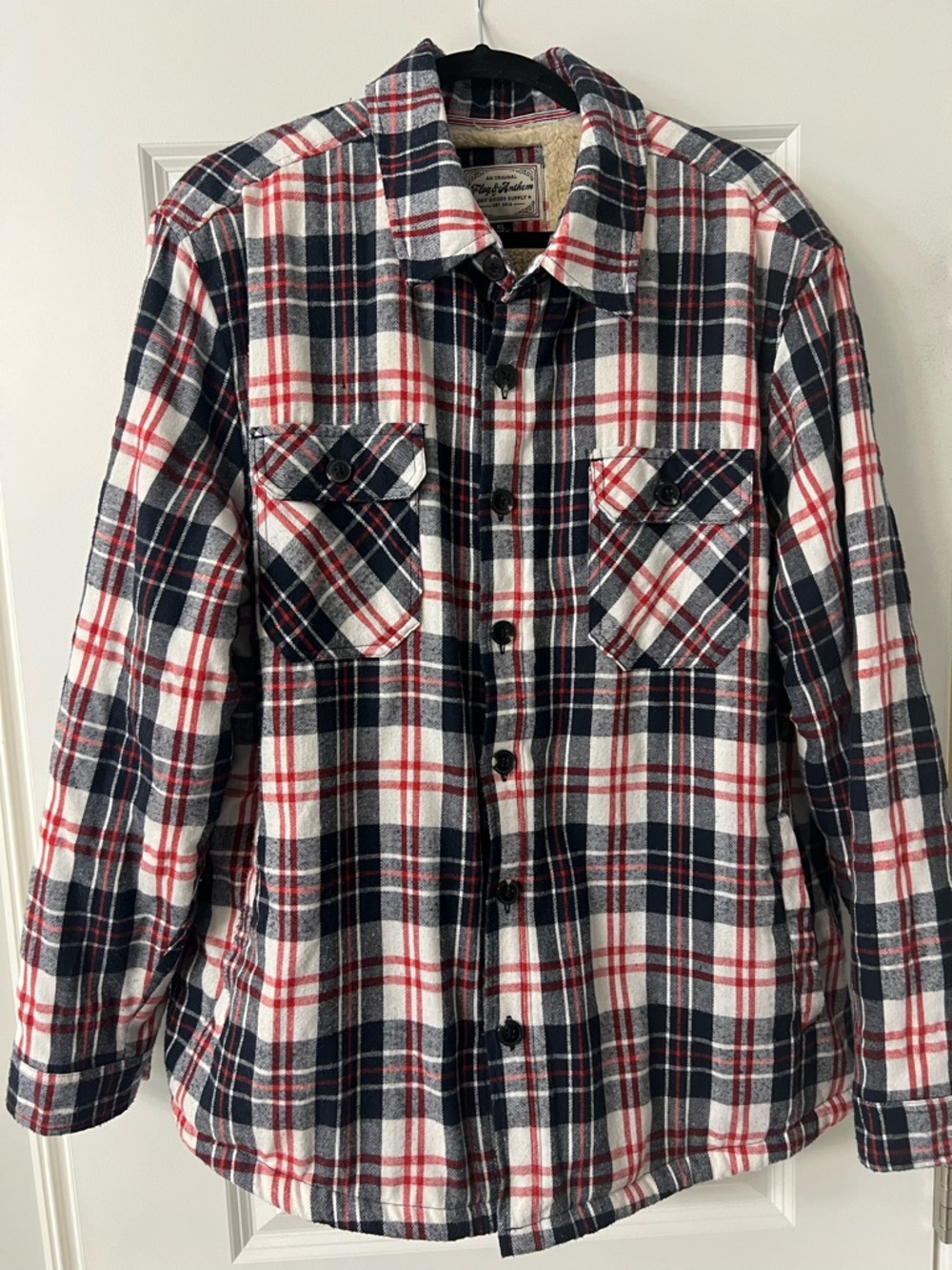 Men's Flag & Anthem Red, Navy & White Plaid Flannel Shirt Jacket